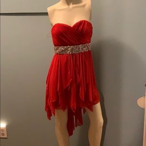 Short, strapless formal dress